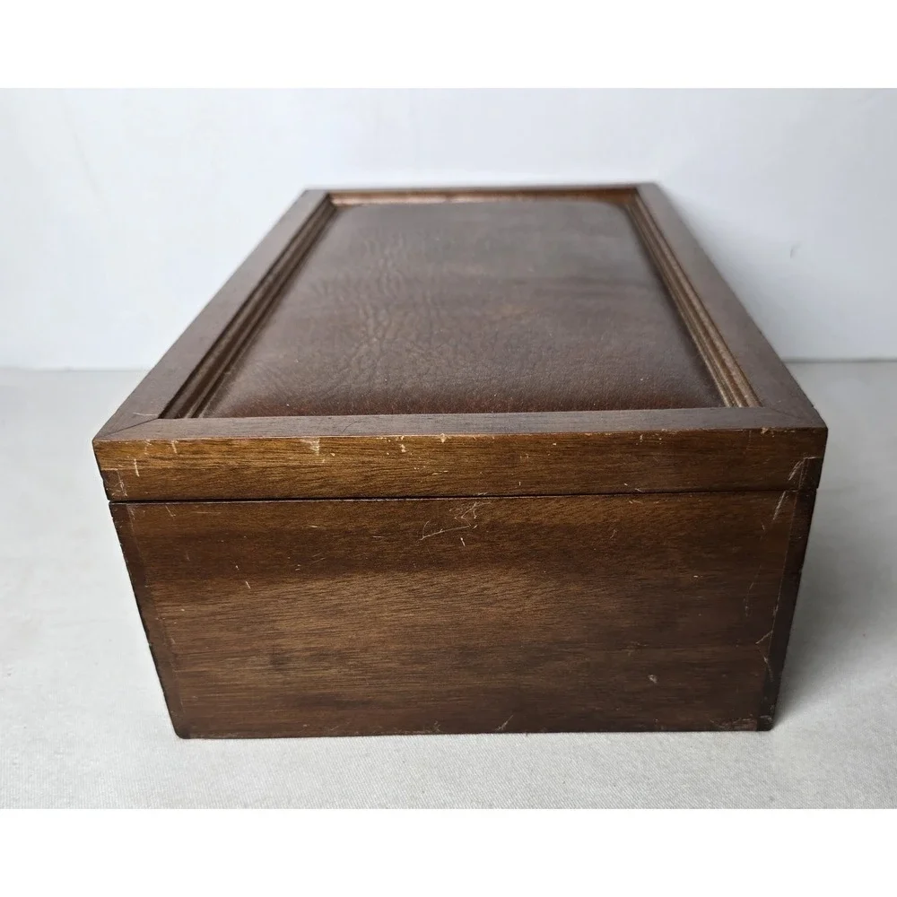 Wood Box‎ Yellow Velvet Lined Faux Leather Top